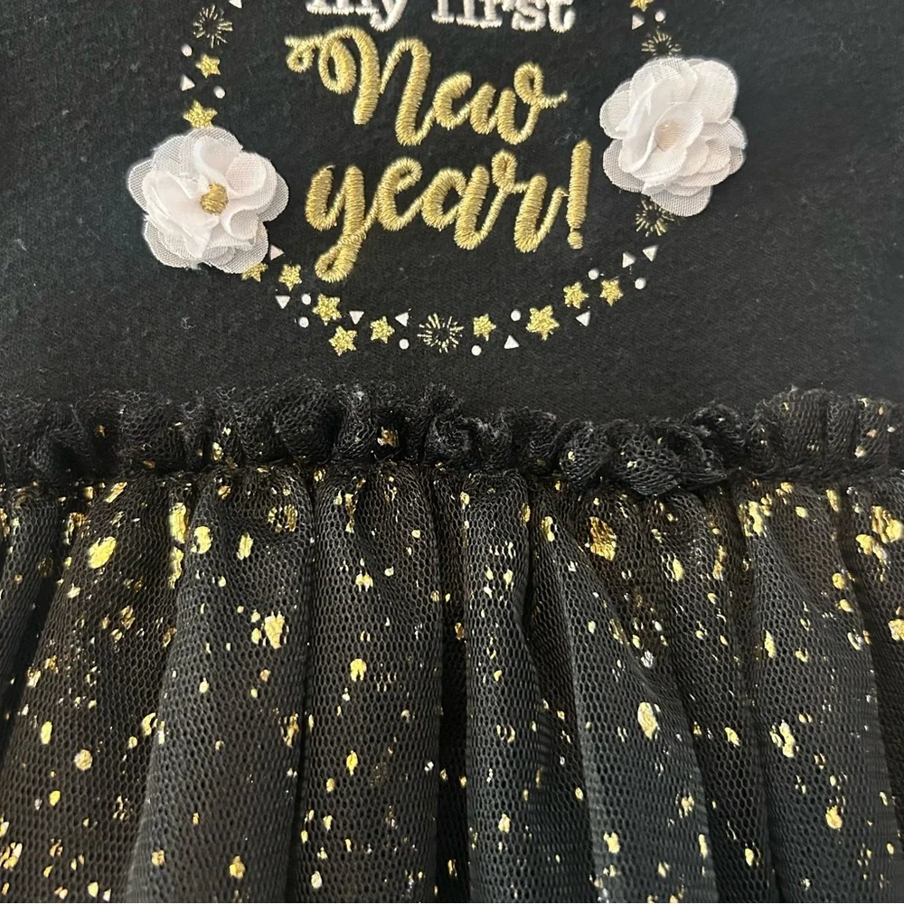 ⭐️Baby starters my first new year black and gold tutu skirted bodysuit newborn